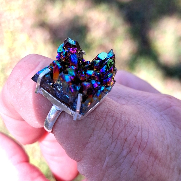 New Titanium Druzy 925 Silver Ring. - Picture 2 of 16
